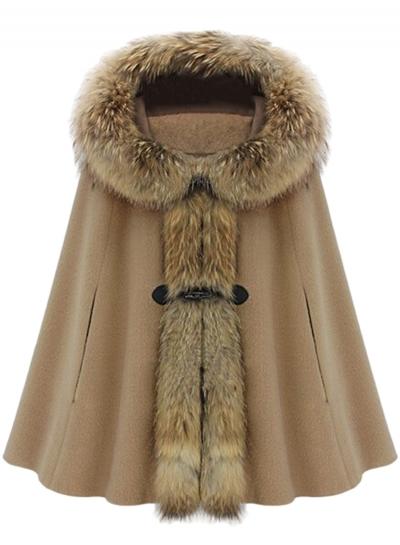 Oasap Fuax Fur Hooded Cape Style Coat