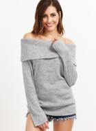 Oasap Casual Off Shoulder Long Sleeve Knit Pullover Sweater