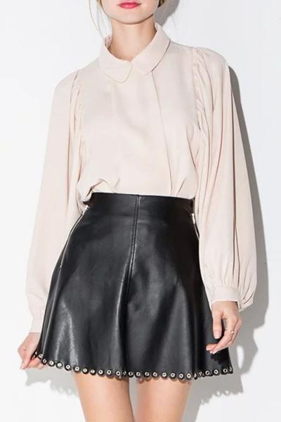 Oasap Fashion Eyelet Side Zip Decoration Pu A-line Skirt