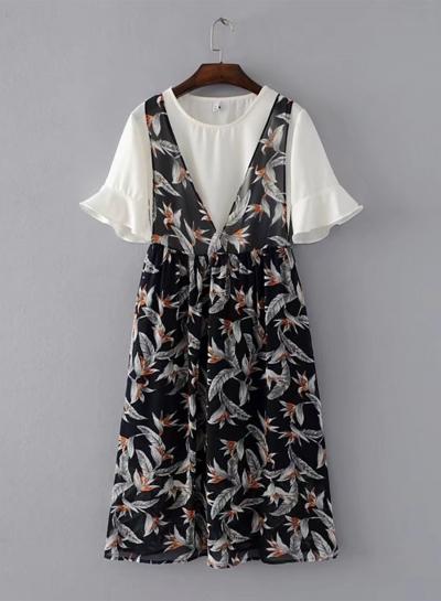 Oasap V Neck Floral Print Dress Set