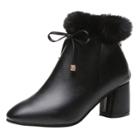 Oasap Solid Color Bow Faux Fur Pointed Toe Ankle Boots