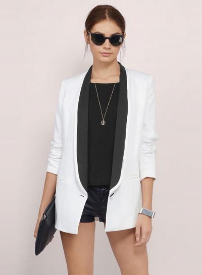 Oasap Long Sleeve Color Block One Button Blazer