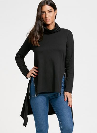 Oasap High Neck Long Sleeve Zip Irreuglar Pullover Sweatshirt