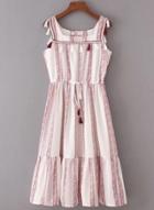 Oasap Sleeveless Drawstring Waist Midi Dress With Tassel