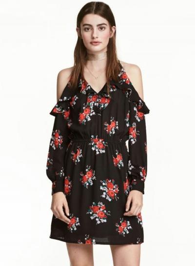 Oasap V Neck Off Shoulder Floral Printed Fashion Dress