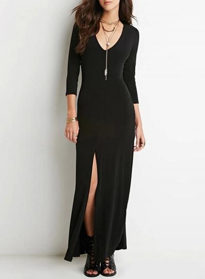Oasap Women's Deep V Neck Slit Front Dress