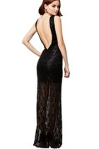 Oasap Black Lace Maxi Dress With Sequins