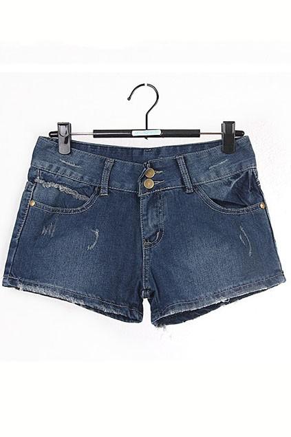 Oasap Classic Blue Worn Jean Shorts With Low Waistline