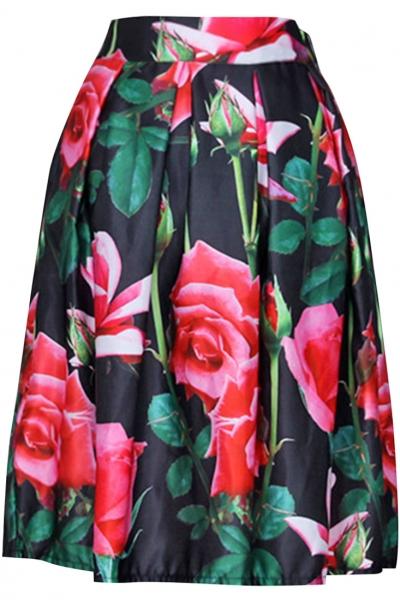 Oasap Charming Floral Printed Pleated Woman Skirt