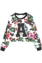Oasap Chic Initial A Floral Cropped Sweatshirt