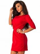 Oasap Round Neck Half Sleeve Solid Color Collect Waist Dress