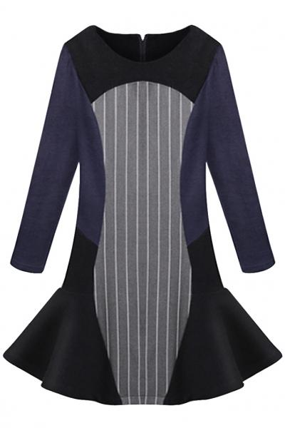 Oasap Colorblocked Stripe Print Flounce Dress