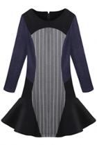 Oasap Colorblocked Stripe Print Flounce Dress