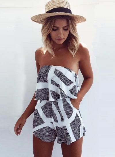 Oasap Floral Strapless Off Shoulder Slash Neck Romper