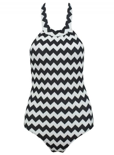 Oasap Women's Fashion Color Block Chevron Halter One Piece Swimsuit