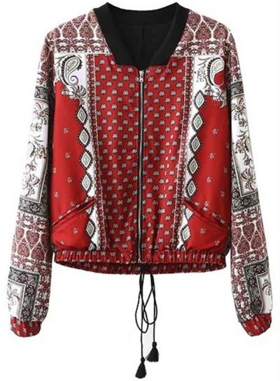 Oasap Women's Casual Long Sleeve Zipper Print Bomber Jacket