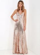 Oasap Spaghetti Strap Backless Sequins Maxi Prom Dress