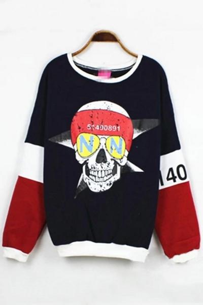 Oasap Contrast Skull Sweatshirt