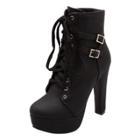 Oasap Round Toe High Heels Solid Color Lace Up Boots
