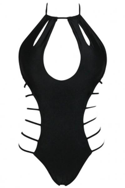 Oasap Black Strappy Cut Outs One-piece Swimwear