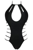 Oasap Black Strappy Cut Outs One-piece Swimwear