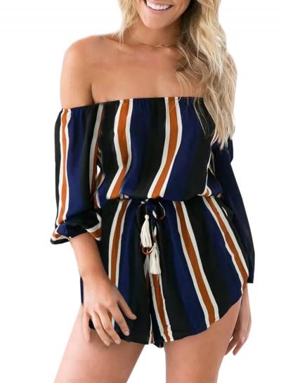 Oasap Women's Off Shoulder Long Sleeve Drawstring Waist Romper