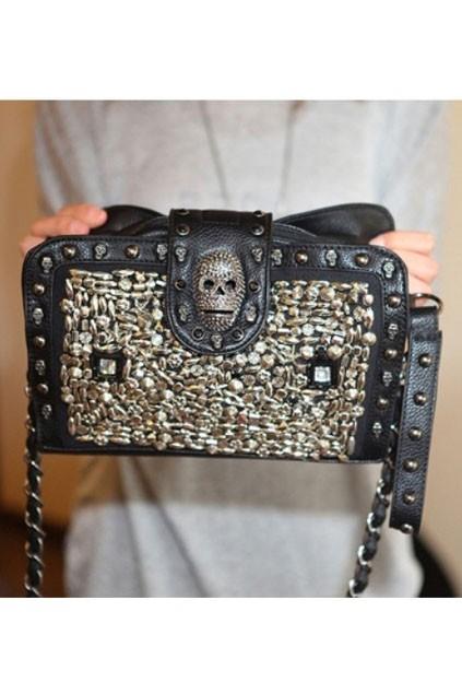 Oasap Structured Skull And Rivet Embellishment Shoulder Bag