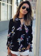 Oasap Casual Floral Printed Loose Fit Pullover Blouse
