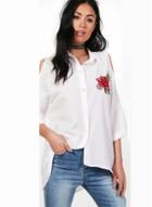 Oasap Off Shoulder Rose Embroidery Shirt