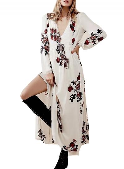 Oasap Women's Casual Floral Print Side Split Loose Maxi Dress