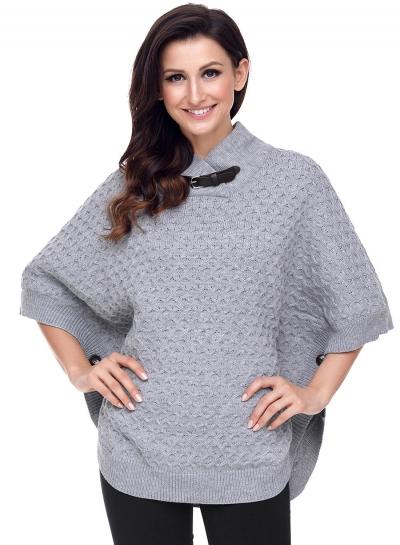 Oasap High Neck Batwing Design Solid Color Pullover Sweater