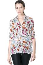 Oasap Glamorous Floral Pockets Button Down Shirt
