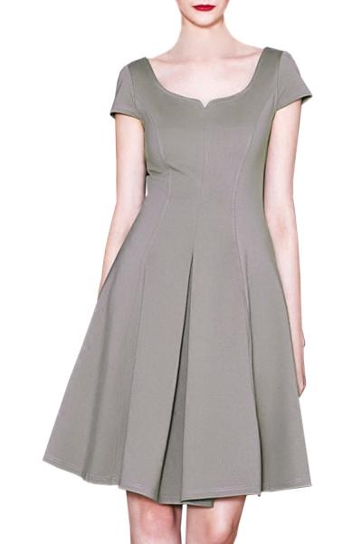 Oasap Women Vintage V Neck Cap Sleeve Pleated A-line Dress