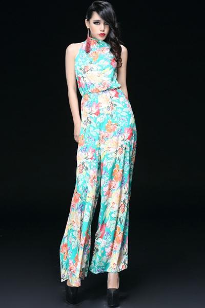 Oasap Floral Halter Chiffon Jumpsuits