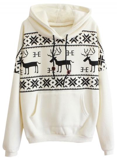 Oasap Casual Christmas Deer Kangaroo Pocket Pullover Hoodie