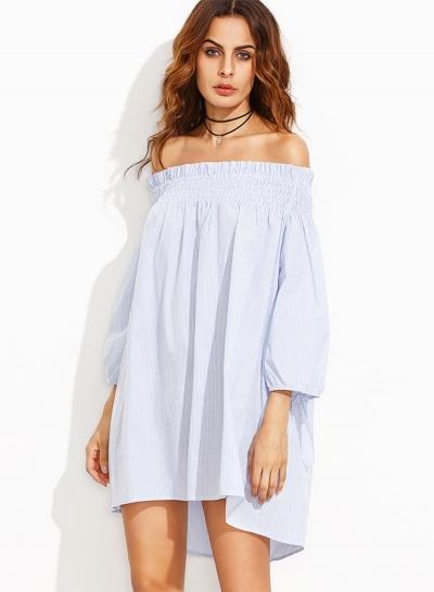 Oasap Slash Neck Long Sleeve Striped Dress