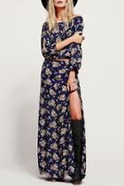 Oasap Floral Print Off The Shoulder Top Slit Skirt Matching Set