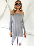 Oasap Solid Color Slash Neck Off Shoulder Irregular Knit Tee Shirt