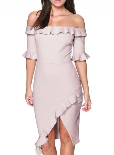 Oasap Women's Fashion Off Shoulder Front Slit Bodycon Dress