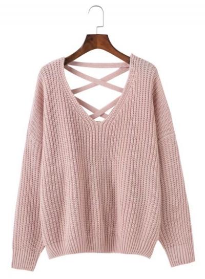 Oasap V Neck Cross Back Long Sleeve Sweaters