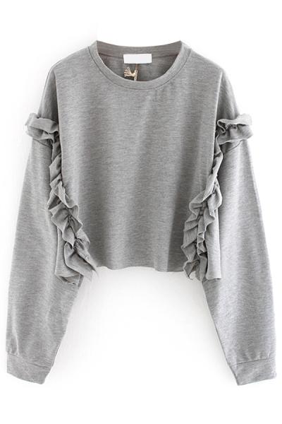 Oasap Ruffled Batwing Crop Sweatshirt