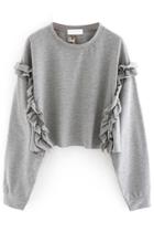 Oasap Ruffled Batwing Crop Sweatshirt