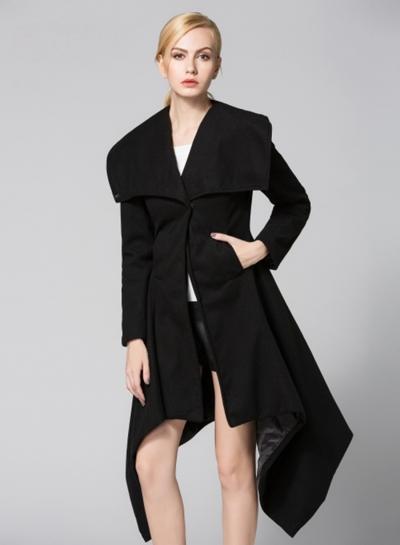 Oasap Turn Down Collar Long Sleeve Asymmetric Design Coat