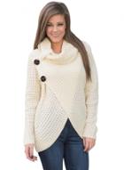 Oasap White Buttoned Wrap Cowl Neck Sweater