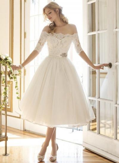 Oasap Off Shoulder Half Sleeve A-line Lace Cocktail Dress