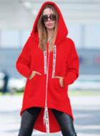 Oasap Fashion Full Zip High Low Hoodie