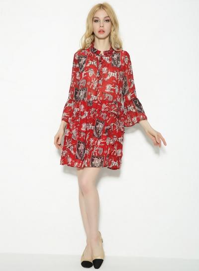Oasap Stand Collar Pattern Print Dress