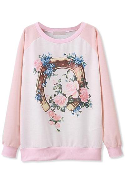 Oasap Chic Color-blocked Floral Sweatshirt