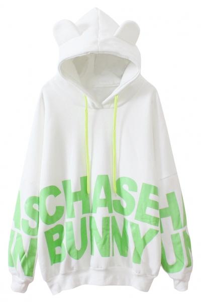 Oasap Cute Letter Pattern Batwing Sleeve Hoody