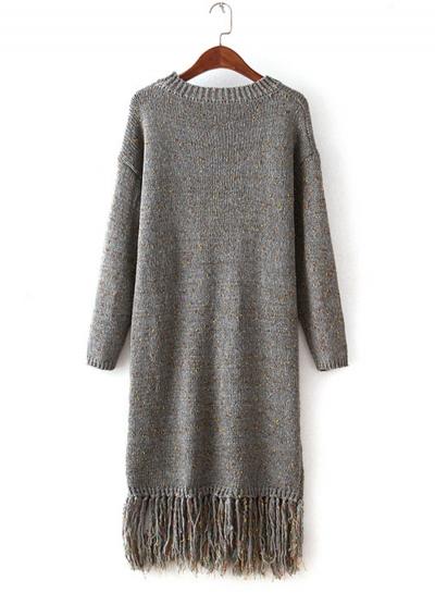 Oasap Round Neck Long Sleeve Tassels Decoration Long Sweater